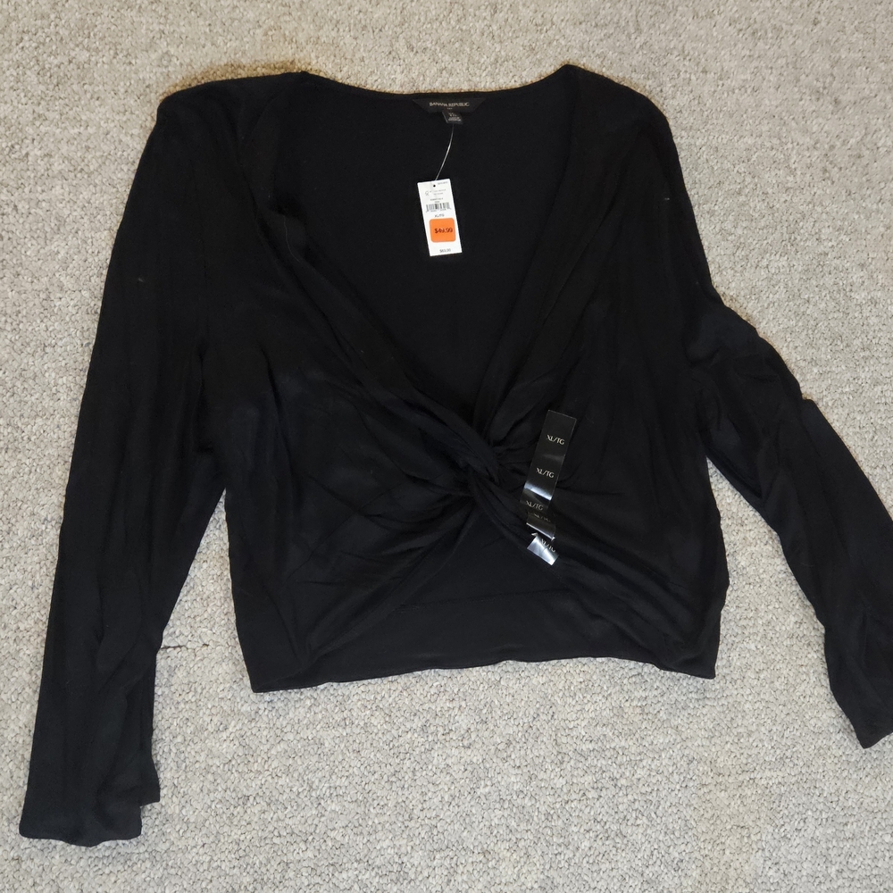 Banana Republic Black Long Sleeve Front Knot Shoulder Throw